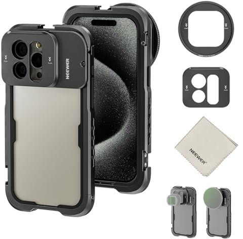 NEEWER 15 Pro Max Cage Phone Video Rig with Snap On 67mm Filter Adapter, 17mm Lens Backplane, Cold Shoe, 1/4 Tripod Mount, Cleaning Cloth, Metal Phone Stabilizer for Video Recoding TikTok, PA024