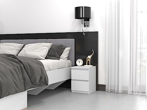Home Collective Nachttisch Nachtschrank mit 2 Schubladen Beistelltisch klein schmal 30x30x40 cm Holwerkstoff Weiß