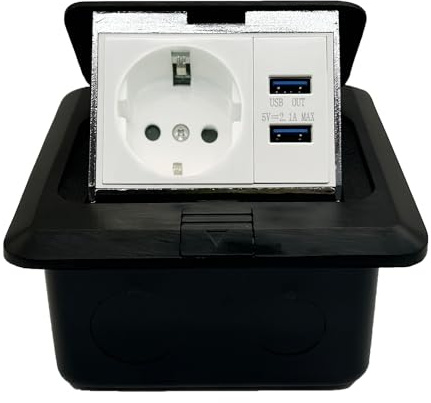 Prellen Bodensteckdose 2-Fach Tischsteckdose mit 2 USB Hafen, Wandsteckdose Einbausteckdose versenkbar Steckdose, Boden Tisch, Arbeitsplatte, Restaurant Küche, Black