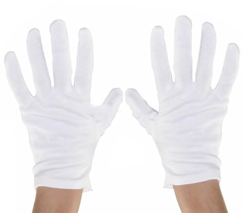 12 Paar weiße, atmungsaktive Baumwollhandschuhe, Zeremonienhandschuhe, dehnbare Stoffhandschuhe für Fahrer, Reinigungskräfte, Arbeiter, Sicherheitsbeamte