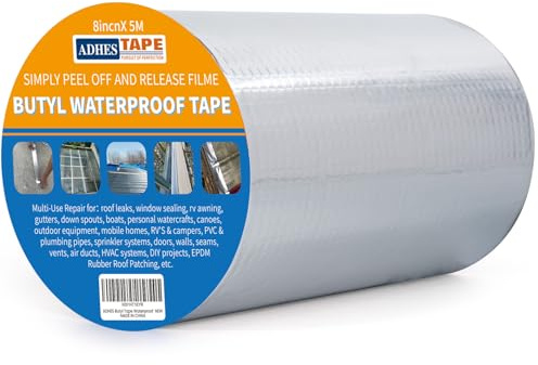 ADHES TAPE Ruban Butyle Ruban Etancheite 20cm x 5m, Épais de 47 mil, Aluminium Haute Température, Réparation pour façades, toits, toits plats