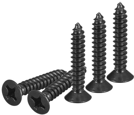 DTGN 18Pcs #12x1-1/4 Flat Head Wood Screws, Carbon Steel Phillips Self Tapping Screws - Good for Woodworking, Furniture - Black