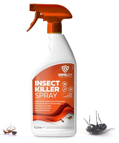 REPELEM Insect Killer Spray - Professional Strength Flying & Crawling Insect Treatment For The Home, Effectively Targets Flies, Ants, Spiders, Woodlice, Silverfish, Ticks, Wasps & Dust Mites, Large 1L