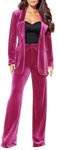 Damen 2 Samt Anzug Arbeitsanzug Einfarbig Business Anzug Set Trainingsanzug Frauen, rot, 46