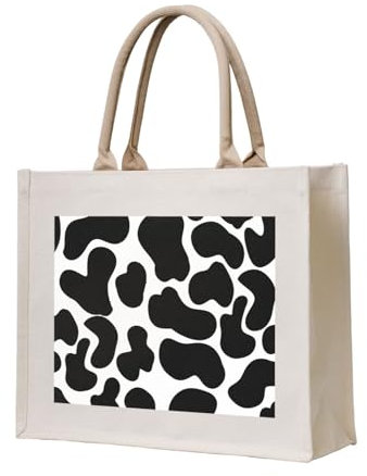 YWSOTRE Schwarze Kuhflecken Animal Print, Tragetasche Canvas-Tasche Einkaufshandtasche Einkaufstüten, Mehrzweck-Schultertaschen