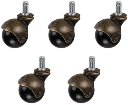 IMUNKT 50mm Kugelrollen Stuhlrollen, Antik Messing Bürostuhlrollen, Lenkrollen Für Möbel, Couch, Nylon Möbelrollen Mit Bremse, Stift 11x20mm, 5er-Set(5*Swivel)
