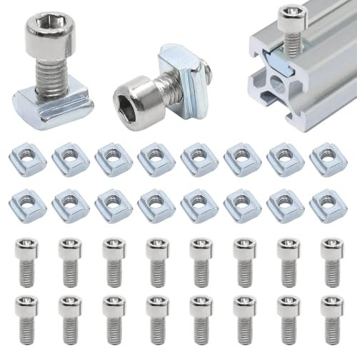 lyualma 30 Pezzi Dadi a T con Vite di Carbonio del Dado del T-Scanalatura M5 Filettate Scorrevoli in Acciaio al Carbonio per Profilo in Alluminio Estruso