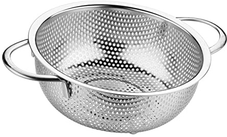 Colander Basket in Acciaio Inox per Cucina, Drenaggio Rapido | Argento, Impugnatura Facile, per Pasta e Carne, Previene la Caduta di Piccoli Alimenti
