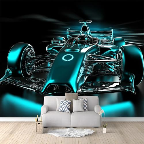 Photo Wallpaper 300 x 210 cm Non-Woven Murals Wall Art Futuristic Racing car Decoration Design Living Room Home Decoration Wall murals Suitable for Children's Room Black and Blue