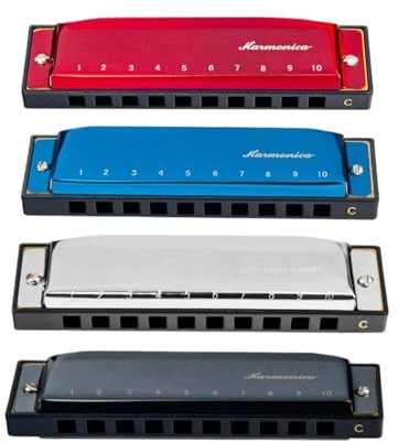 Erwachsene Mundharmonika Diatonische Mundharmonika 10 Löcher Blues Harp Mundharmonika Tonart G Reed Instrument Schwarz Silber Blau Rot Mundharmonika(Black)