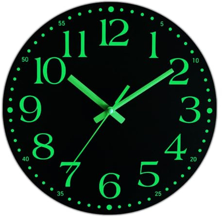 Ziprote Wall Clock, 12 Inch Battery Operated Glow in Dark Night Light Wall Clock Non-Ticking for Living Room Kitchen Office Bedroom
