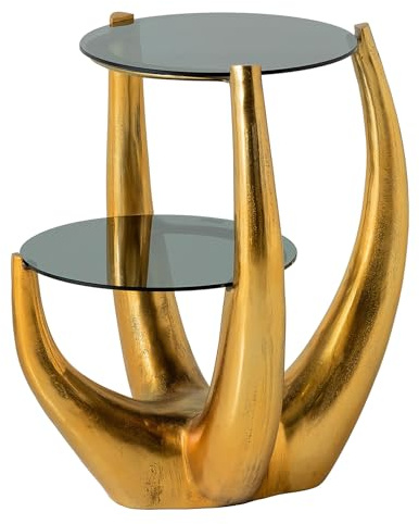 Beistelltisch LEVELS 45cm - schwarz gold - Sicherheitsglas - handgefertigt | Als Beistelltisch nutzbar, max. Belastung: ca. 40kg, hochwertig, stabile Konstruktion, Aluminiumgestell