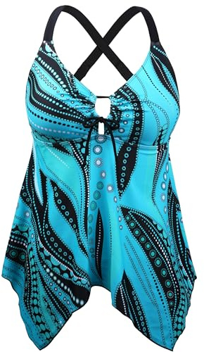 Firpearl Plus Size Swimsuit Tops for Women Large Bust Push Up Tankini Top Strappy Bathing Suit Tops Green Black&Dots US20