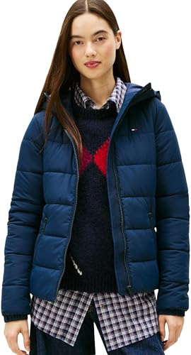 Tommy Jeans Chaqueta acolchada con capucha y cremallera para mujer, AZUL (azul marino nocturno oscuro), XS