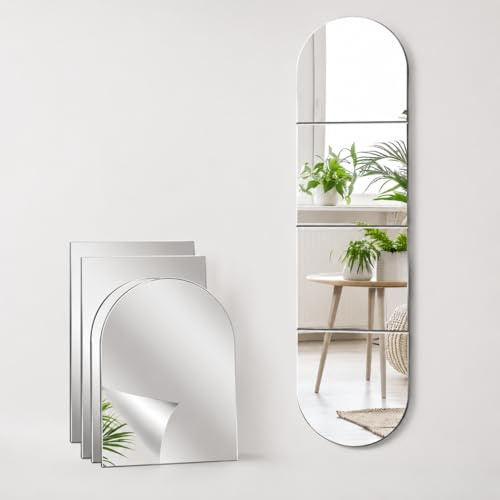 Houkiper Full Length Mirrors, Self Adhesive Mirror Tiles Long Wall Mirrors for Bedrooms Full Body Mirrors for Walls, Stick on Mirror for Wardrobe Doors Gym Hallway