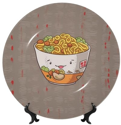 FHEDVBN Assiette décorative pour présentation, coquetier, nouilles, ramen, assiette décorative en porcelaine anglaise de 17,8 cm, assiette à dîner en céramique avec support, ornements muraux