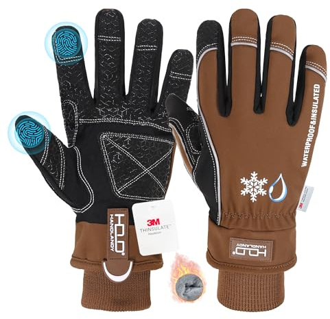 HANDLANDY Guantes de trabajo aislados impermeables, guantes térmicos de invierno para hombres y mujeres, guantes cálidos para clima frío, nieve, esquí, snowboard, senderismo, pantalla táctil (negro