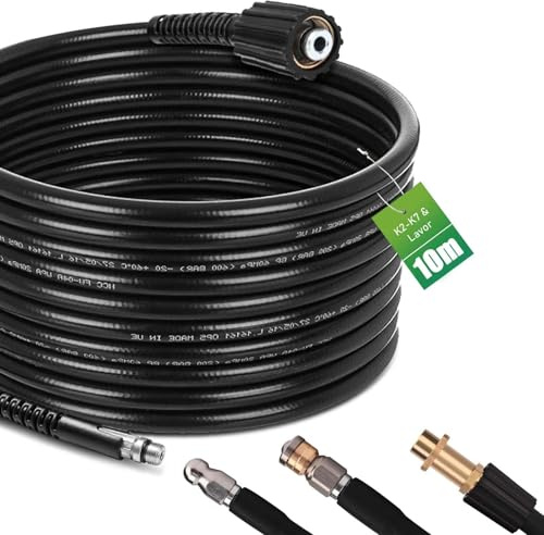 Tubo di pulizia per tubi ad alta pressione, 10 m, con adattatore M22, 200 Bar, 60 °C, ugelli rigidi + rotanti, set universale per la pulizia dei tubi, compatibile con Kärcher K2 K3 K4 K5 K6 K7 ad alta