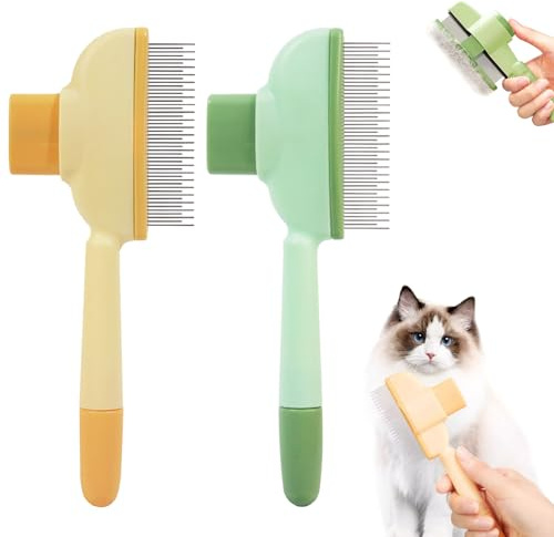 Lot de 2 brosse chat auto-nettoyante, Brosse/peigne efficace pour toilettage des chats et chiens (poils longs et courts)