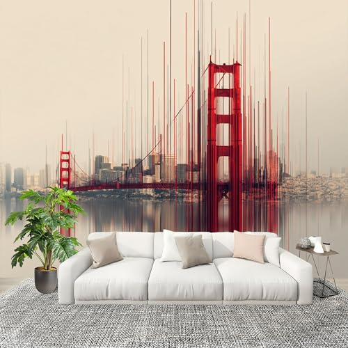 Dormitorio Papel Pintado Puente Golden Gate Abstracto Pared Panorámico 400x280 cm Beige Fotomurales No Tejido, Póster Gigante de Pared Personalizado 3D Para Salón Fotomurales