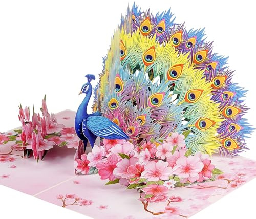 Birthday Card for Women | 3D Pop Up Happy Birthday Greeting for Woman Mom Grandma Daughter (Size 15x20cm - Peacock Cherry)