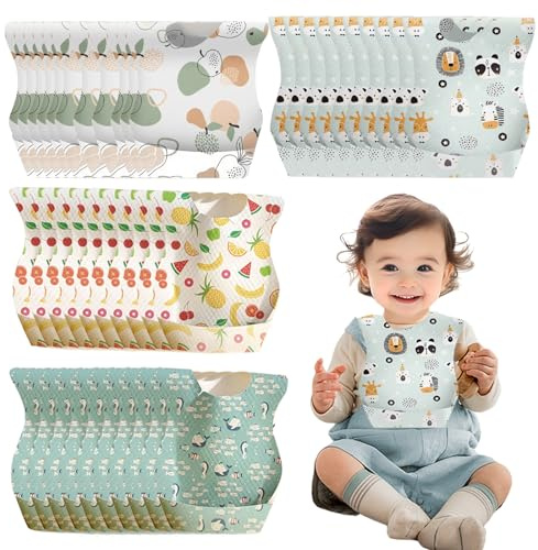 Einweg Lätzchen, 40 Pcs Lätzchen Baby EinwegläTzchen, Wasserdichte ReiseläTzchen mit Food Catcher Tasche, Einfach Zu Handhaben In Der GrößE Verstellbar, Für Jungen und Mädchen Reisen Outdoor-Einsatz