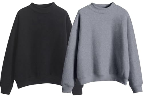 Paquete de 2 sudaderas de mujer sin capucha, oversize, jersey de invierno, de otoño, jersey de mujer de manga larga, en un solo color, de algodón, XXL