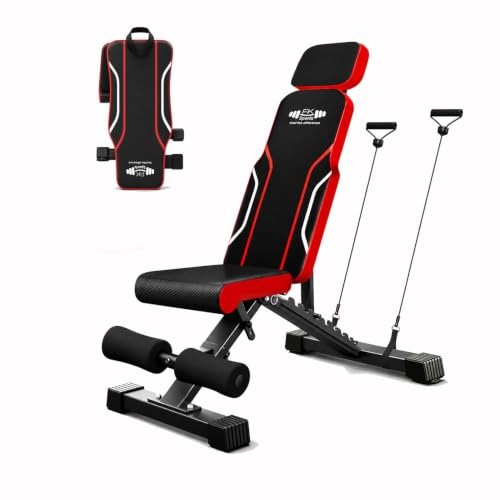 FK Sports Adjustable Weight Bench 300KG – Incline Decline Flat Bench with 7 Adjustable Levels, Foldable Home Gym Workout Bench with Resistance Bands