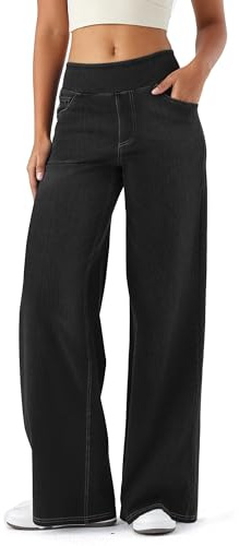 ZIRUU Women Stretchy Denim Wide Straight Leg Jeans High Waisted Baggy Trendy Tummy Control Pants with Pockets Loose Fit Elasticity Casual Jeans
