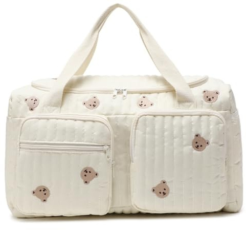 1 x gesteppte Wickeltasche, großes Fassungsvermögen, Teddybär-Muster, niedliche Reisetasche, tragbar und leicht, für Krankenhaus- und Wochenendreisen, 47 x 22 26 cm