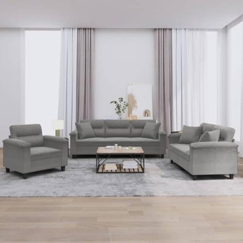 Ziaphsol 3-TLG. Sofagarnitur Dunkelgrau, strapazierfähiges Mikrofasergewebe, Bequeme Polsterung, inklusive Kissen, für Wohnzimmer, 1 Sessel, 1 Zweisitzer, 1 Dreisitzer