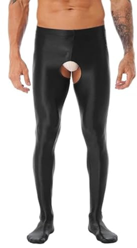 Collant da uomo lucidi, leggings fitness a vita alta modellante senza inguine, collant in spandex elasticizzato senza cuciture per discoteca anni '80, calze in nylon tinta unita aderente per danza