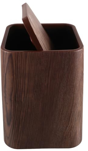 FIXOSHEE Poubelle Avec Couvercle Effet Bois Café | Pp Robuste, Capacité 8.5 L, Dimensions 26.00 X 21.50 X 21.50 Cm, 1 X Poubelle