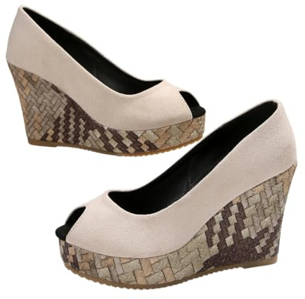 XHZPF Scarpe singole con tacco alto con tacco alto con tacco a cuneo bocca per donne in autunno, nuova scarpa singola poco profonda(bianco,41)