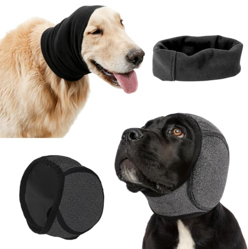 WADUBI 2 Pezzi Cuffie Antirumore per Cani, Fascia Calmante per Toelettatura Bagno Asciugatura, Protezione Orecchie Regolabile e Snood per Cani, Taglia L, Grigio