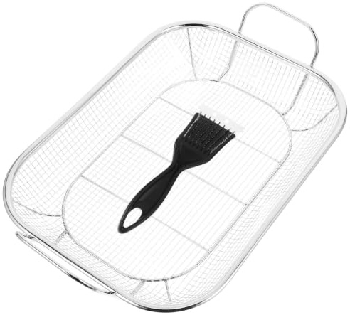 HOMOCONO Cestello per Barbecue in Metallo Inossidabile Multifunzione Manico, Vassoio per Grigliare e Scolapasta, per Barbecue All'aperto e Grigliate