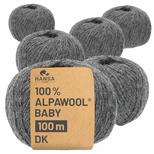 HANSA-FARM | 100% Baby Alpakawolle in 50+ Farben (kratzfrei) - 300g Set (6 x 50g) - weiche Alpaka Wolle zum Stricken & Häkeln in 6 Garnstärken by Hansa-Farm - Dunkelgrau (Grau)