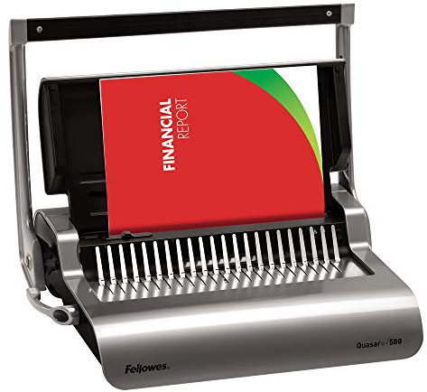 Fellowes Quasar+ 500 Plastikbindegerät mit Dokumentmessfunktion, Bindeleistung 500 Blatt, Stanzleistung 22 Blatt, anthrazit
