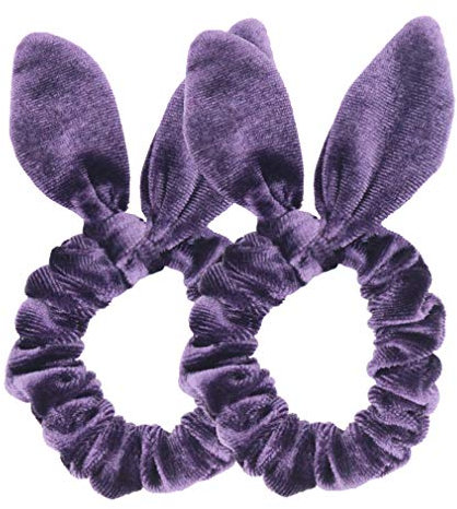 Set of 2 Korean Style Velvet Rabbit Ear Bow Bowknot Ponytail Holder Hair Tie Band Hair (Lilac)