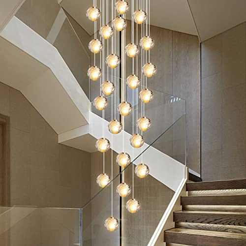 KJLARS Pendelleuchte LED Moderne Pendellampe Kristall Hängeleuchte Höheverstellbar Hängelampe Kronleuchter geeignet für Wohzimmer Esstisch, Treppe, Schlafzimmer Deckenleuchte (26 Bälle Round shape)