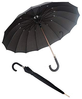 Smati SUSINOSA1562GENTLEMAN16 Parapluie canne UNISEXE Homme et Femme - Grand parapluie de 114 cm de Diamètre - Système d'Ouverture Automatique - 16 Baleines en Fibre de Verre Incassables - Susino Noir