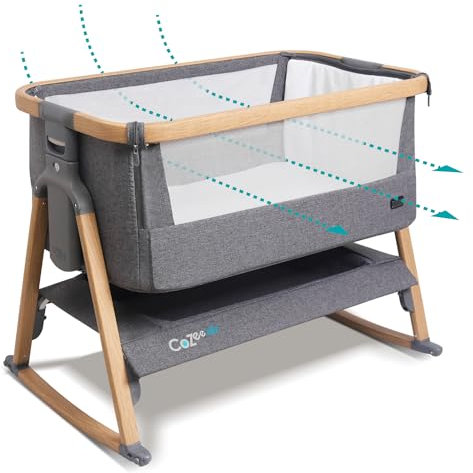 Tutti Bambini CoZee® Air Beistellbett Baby & Baby Reisebett mit Matratze - Kompakt faltbar mit Tasche - Atmungsaktive Matratze & 6-fache Höhenverstellung - 0-6 Monate (Eiche & Anthrazit)