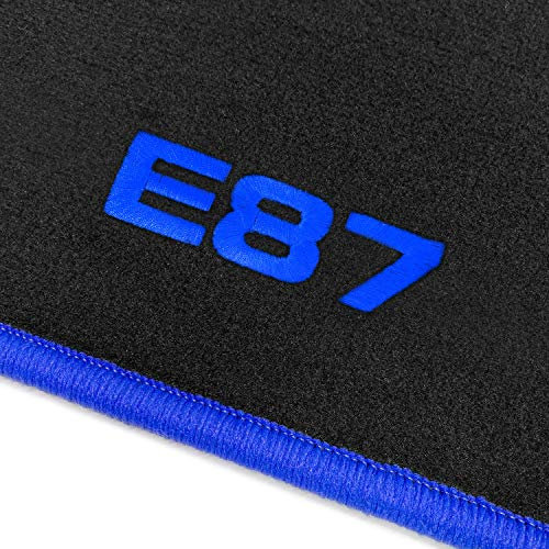 online-fussmatten OFM-Q300_E87-204 Passform Velours-Fußmatten mit Bestickung E87 und Rand in Royalblau