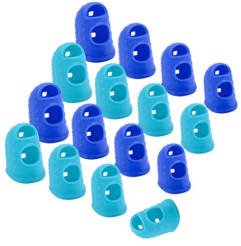 Wisdompro 16 st fingerspetsar, 4 storlekar silikon fingerborg, fingertoppsgrepp, fingerskyddsdynor skydd för pengaräkning, papperssortering, sömnad, stickning, gitarrspel - blå, aqua