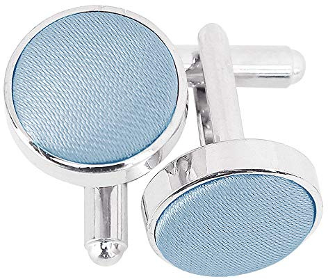 DQT Mens Plain Satin Fabric Inlay Cufflinks - Wedding, Business & Formal Shirt Accessories - Dusty Blue