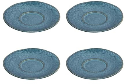 LEONARDO HOME Matera Unterteller 4-er Set, spülmaschinengeeignete Steingut-Unterteller für Matera Tassen, 4 Keramik-Untertassen, blau, Ø 15 cm, 018592