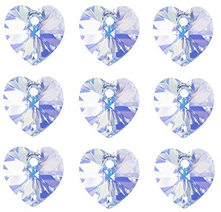 LONGWIN 60pcs AB Heart Shaped Crystal Beads 10mm Top Drilled Adabele Austrian Heart Glass Pendants Beads Charms for DIY Project Earring, Necklaces, Bracelets, Jewelry Making