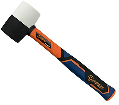 T TOPBUILT 65057 Gummihammer mit rutschfestem Fiberglasgriff, robuster Vollgummikopf, 680 g, schwarz-weiß