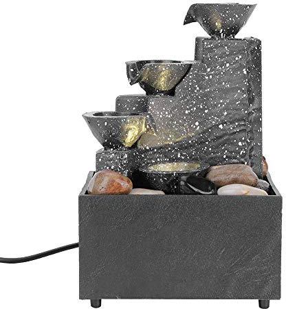 Fuente de agua de escritorio,fuente de mesa USB con cascada LED de 3 niveles,manualidades decorativas de Feng Shui para interiores, sonido de agua relajante y calmante,para decoración de mesa de of
