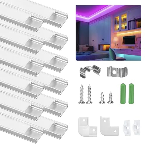 SENXINGYAN LED Aluminium Profil 1m, 12 Pack U-Form LED Profil/LED-Kanäle mit Milchig Weißer Abdeckung, LED-Diffusoren mit Endkappen, Montageclips und Eckverbindern